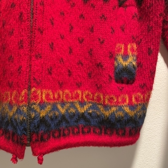 𝅺Yari Artesanias Multicolored Hooded Wool Zip Drawstring Llama Sweater Jacket - Picture 4 of 8